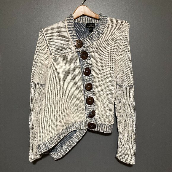 pure Sweaters - Womens S/M Pure Handknit Blue Asymm Sweater Cardigan Fisherman Hand Made Thick